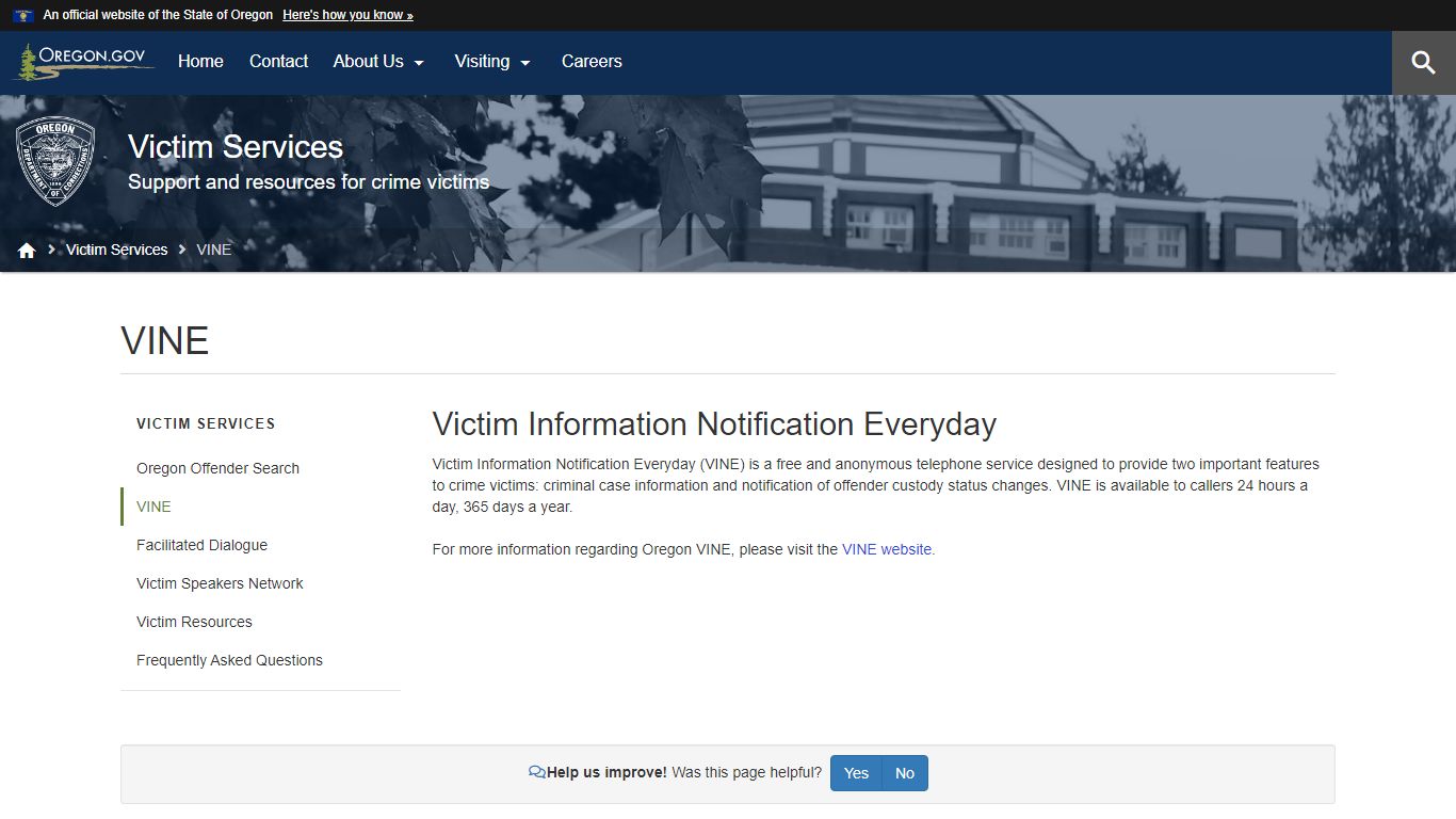 Department of Corrections : VINE : Victim Services - Oregon