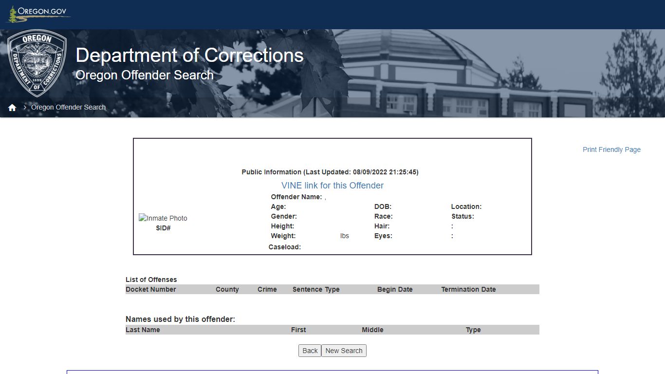 Oregon Offender Search